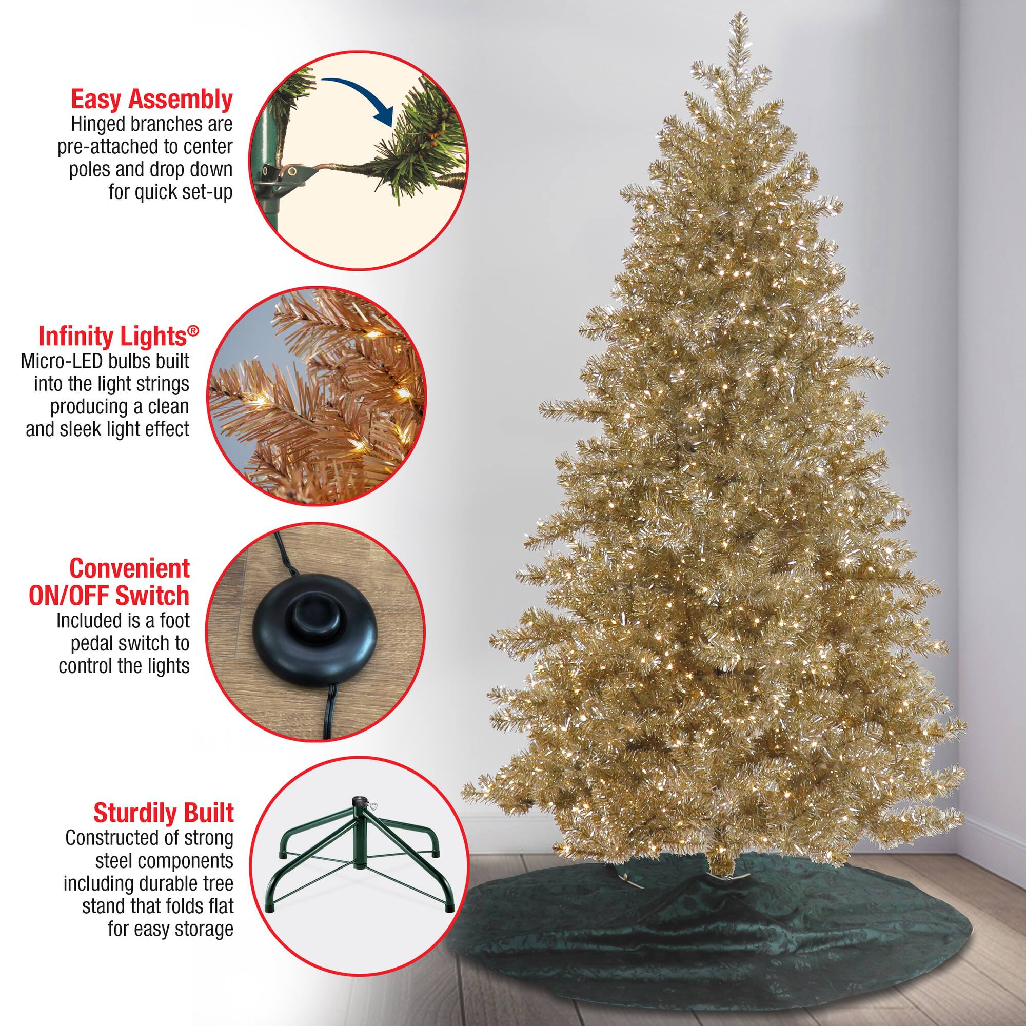 7.5ft. Pre-Lit Platinum Metallic Artificial Christmas Tree, Clear LED Infinity Lights®